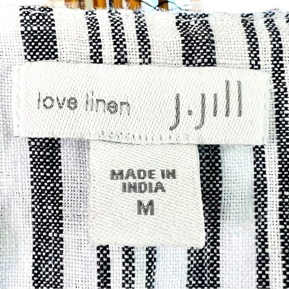 J.Jill Love Linen Boho Striped Embroidered Peasant Top with Tassels 3/4 Sleeve M - Picture 12 of 16